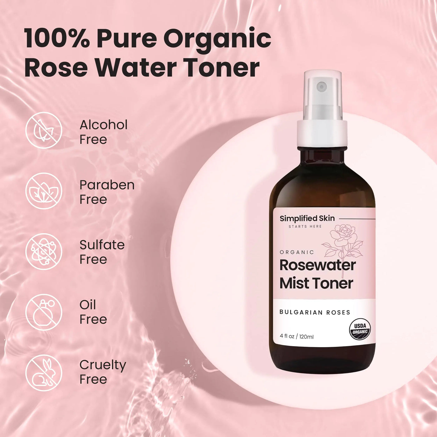 Pure & Refreshing Rose Water Spray – USDA Certified 🌹