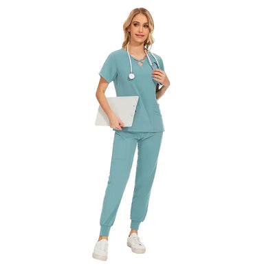 Stretch Women Slim Fit Scrubs Medical Uniforms Set