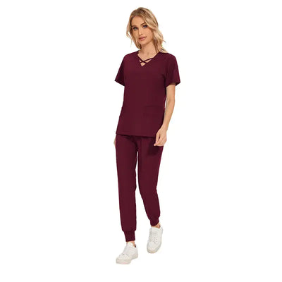 Stretch Women Slim Fit Scrubs Medical Uniforms Set